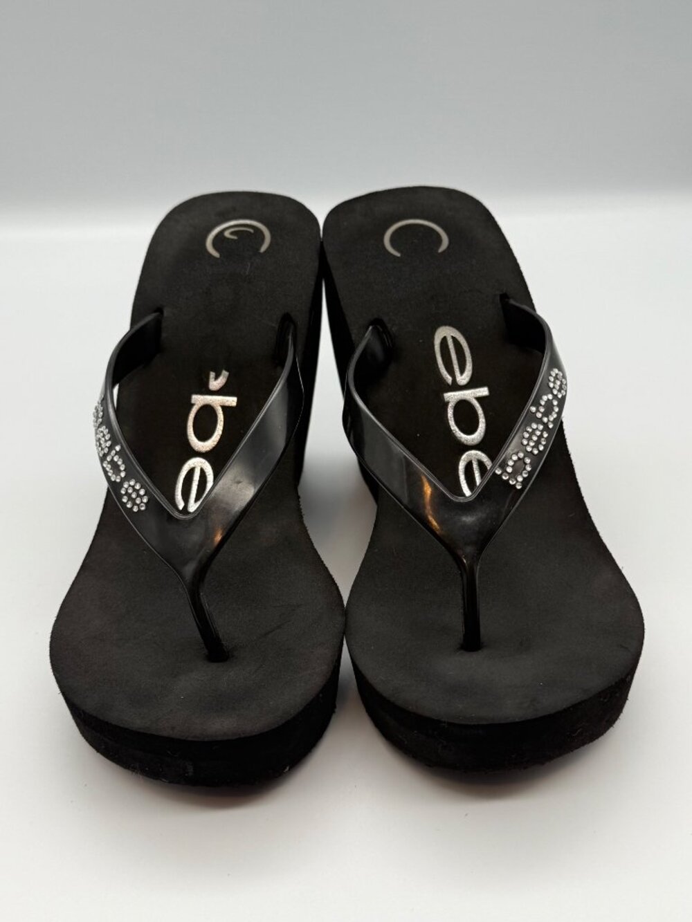 Vintage Y2K Women's Bebe Black Platform Heeled Sandals Cute Sz 8.5-9 Read